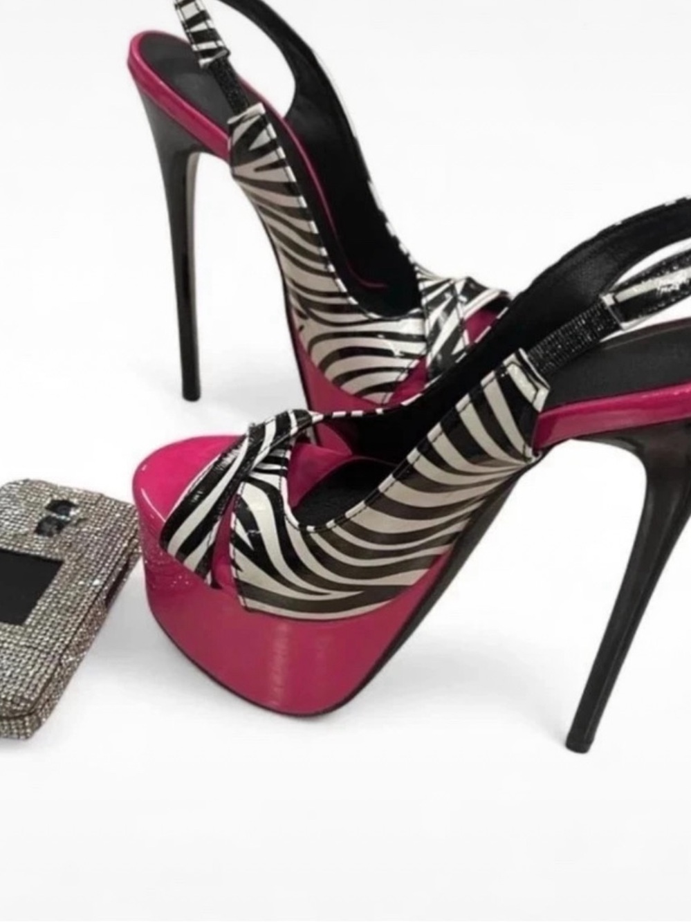 Deb Hot Pink and Zebra-Print Platform Slingback Heels